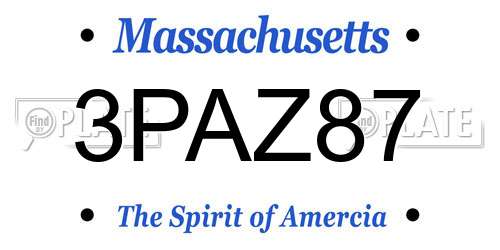 3PAZ87 Massachusetts License Plate
