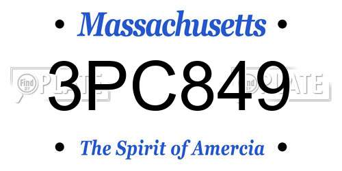 3PC849 Massachusetts License Plate