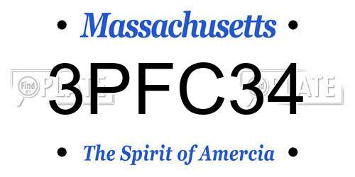 3PFC34 Massachusetts License Plate
