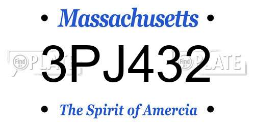 3PJ432 Massachusetts License Plate