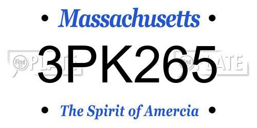 3PK265 Massachusetts License Plate