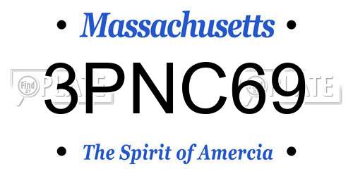 3PNC69 Massachusetts License Plate