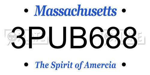 3PUB688 Massachusetts License Plate