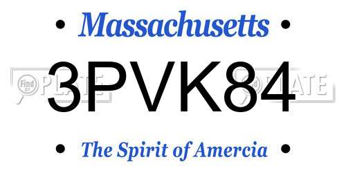 3PVK84 Massachusetts License Plate