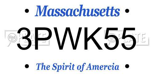 3PWK55 Massachusetts License Plate