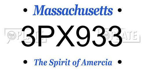 3PX933 Massachusetts License Plate