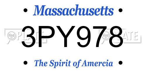 3PY978 Massachusetts License Plate