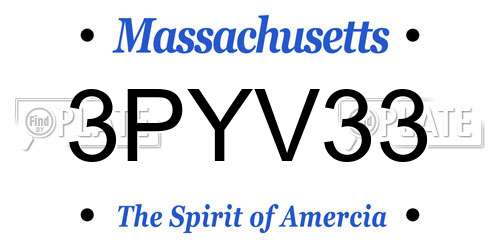 3PYV33 Massachusetts License Plate