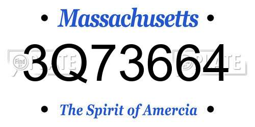 3Q73664 Massachusetts License Plate
