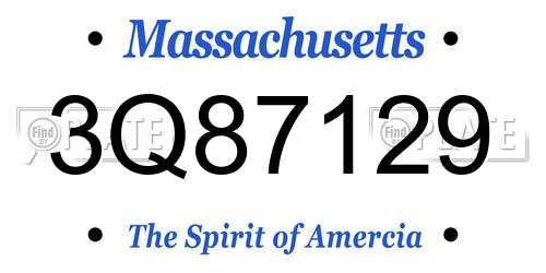 3Q87129 Massachusetts License Plate