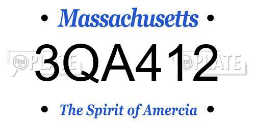 3QA412 Massachusetts License Plate