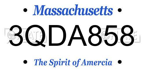 3QDA858 Massachusetts License Plate