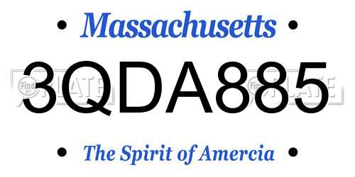3QDA885 Massachusetts License Plate