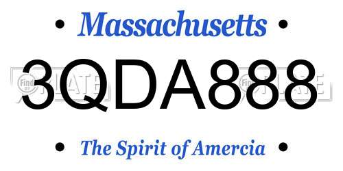 3QDA888 Massachusetts License Plate
