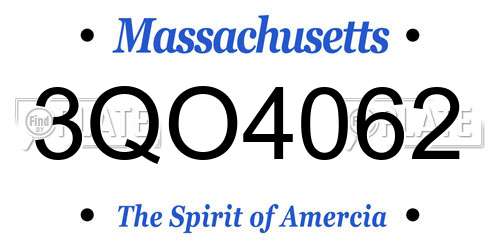 3QO4062 Massachusetts License Plate