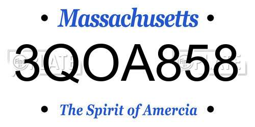 3QOA858 Massachusetts License Plate