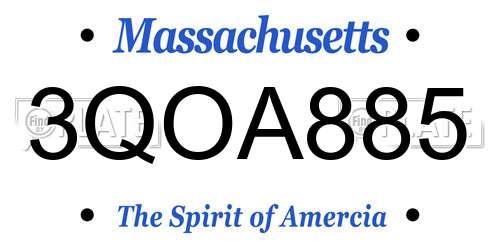 3QOA885 Massachusetts License Plate