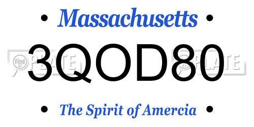 3QOD80 Massachusetts License Plate