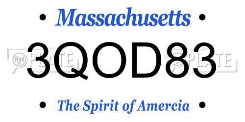 3QOD83 Massachusetts License Plate