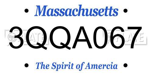 3QQA067 Massachusetts License Plate