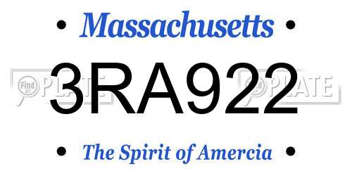 3RA922 Massachusetts License Plate