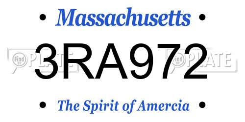 3RA972 Massachusetts License Plate