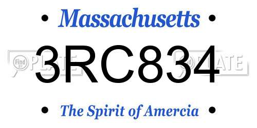 3RC834 Massachusetts License Plate