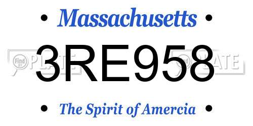 3RE958 Massachusetts License Plate