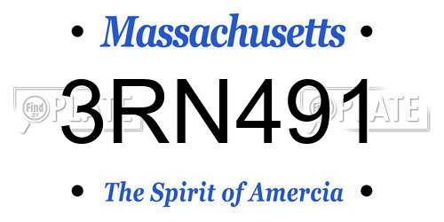 3RN491 Massachusetts License Plate