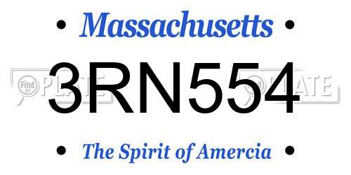 3RN554 Massachusetts License Plate