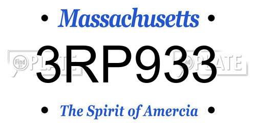 3RP933 Massachusetts License Plate