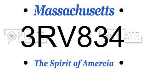 3RV834 Massachusetts License Plate
