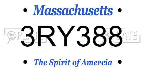 3RY388 Massachusetts License Plate