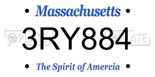 3RY884 Massachusetts License Plate