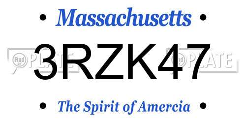 3RZK47 Massachusetts License Plate