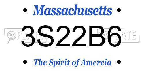 3S22B6 Massachusetts License Plate