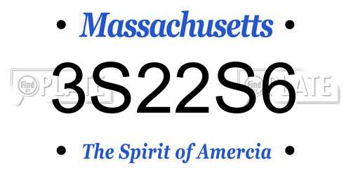 3S22S6 Massachusetts License Plate