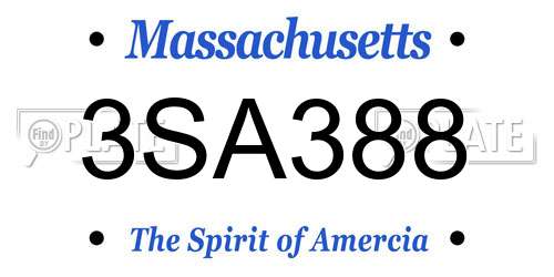3SA388 Massachusetts License Plate