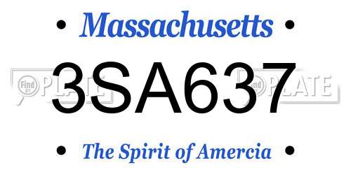 3SA637 Massachusetts License Plate