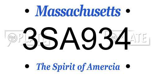 3SA934 Massachusetts License Plate