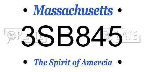 3SB845 Massachusetts License Plate