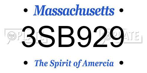 3SB929 Massachusetts License Plate