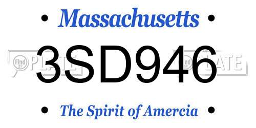 3SD946 Massachusetts License Plate