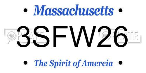 3SFW26 Massachusetts License Plate