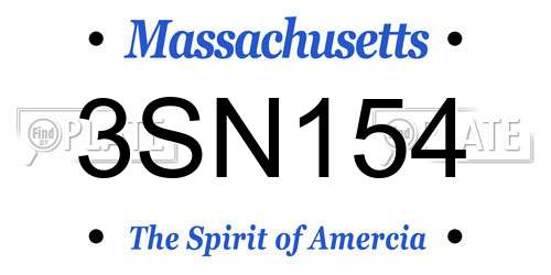 3SN154 Massachusetts License Plate