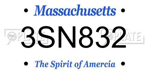 3SN832 Massachusetts License Plate