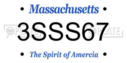 3SSS67 Massachusetts License Plate