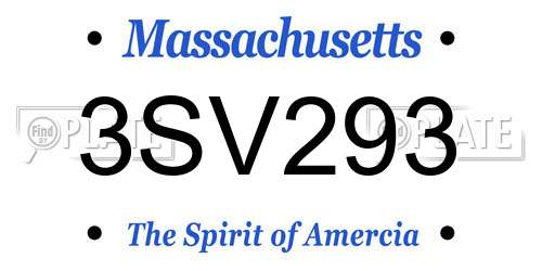 3SV293 Massachusetts License Plate