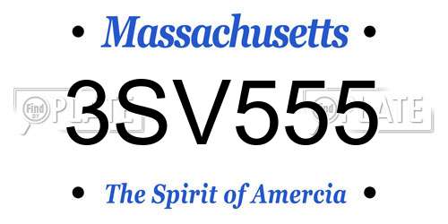 3SV555 Massachusetts License Plate