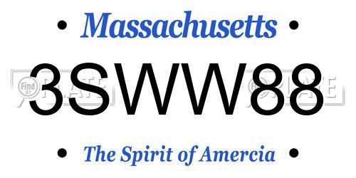 3SWW88 Massachusetts License Plate
